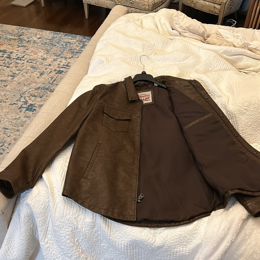 Levi's Brown Leather Shirt Jacket - Picture 2 of 8